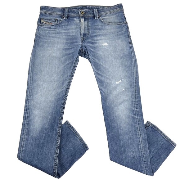 DIESEL THAVAR Denim Blue WASH 0848C Slim Skinny Jeans Mens Size 33x34 Distressed - Picture 1 of 14